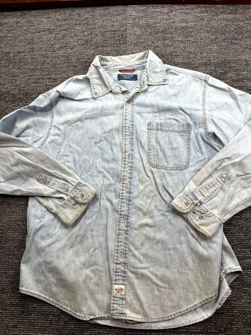 Levi Strauss Signature Mens Denim Shirt Long Sleeve Light Wash Button Up XL